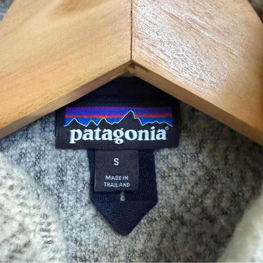 Patagonia Woolyester Fleece Pullover Beige Navy Size Small Outdoor Cozy Coastal - Picture 6 of 9